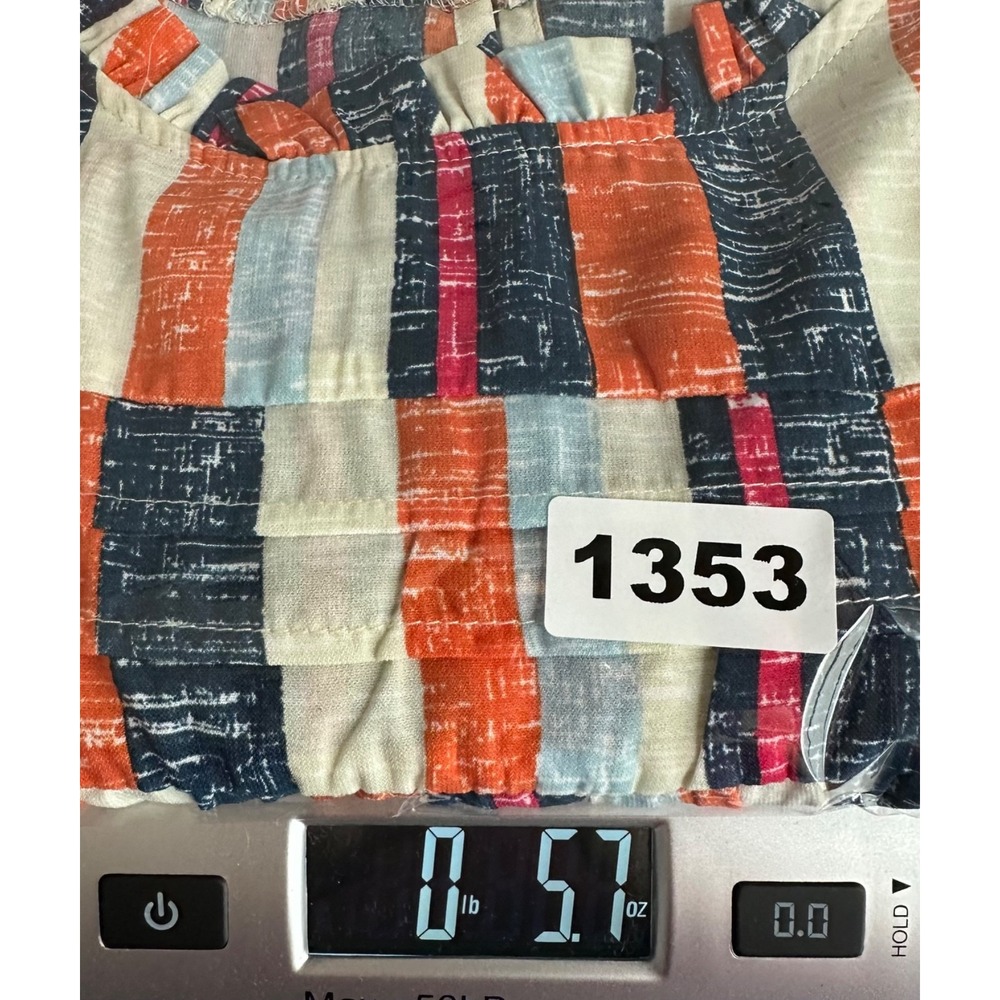 SHEWIN Flutter Sleeve Blouse Navy & Orange Stripe Ruffle Neck Women's 2XL - Picture 11 of 11